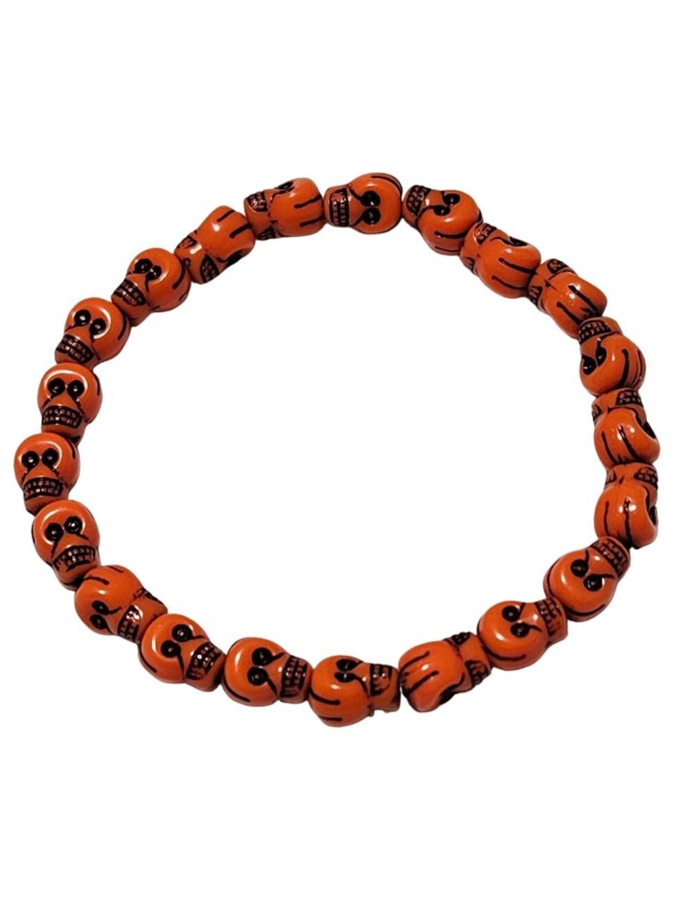 Halloween Orange Skull Beaded Bracelet Spooky Holiday Stretch Fashion Jewelry